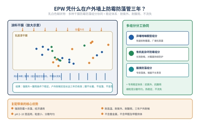 EPW干膜防霉防藻剂 外墙乳胶漆耐候防霉 耐紫外酸雨不挂藻(图1)